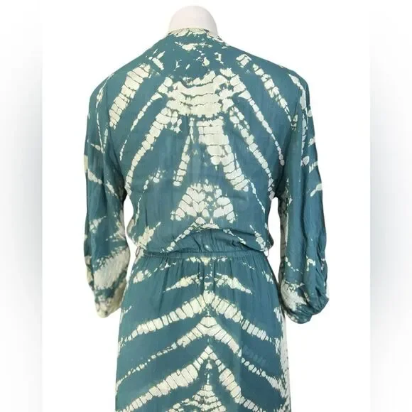 YFB Young Fabulous Broke tie-dye maxi dress S green multi 3/4 sleeve semi-sheer - Picture 3 of 6